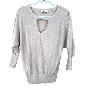 Milly Womens S Gray Speckled Viscose Knit Keyhole Sweater Lightweight Luxe